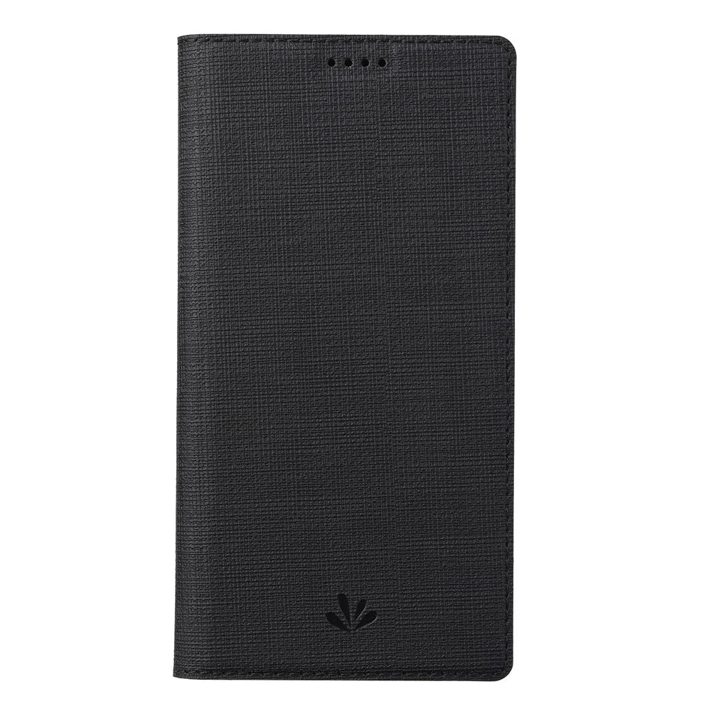 VILI DMX Auto-Absorbed Plain Cross Texture Leather Phone Cover Case with Card Holder for iPhone 12/12 Pro - Black - 2