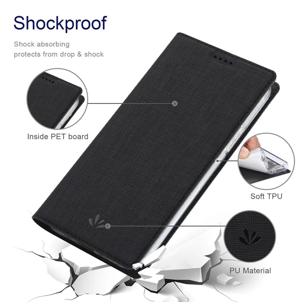 VILI DMX Auto-Absorbed Plain Cross Texture Leather Phone Cover Case with Card Holder for iPhone 12/12 Pro - Black - 6