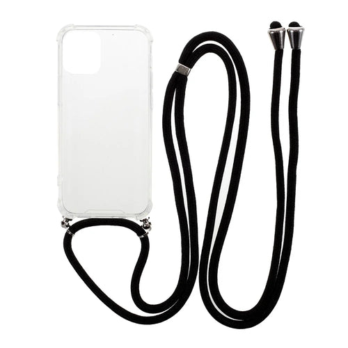 Anti-fall Case for iPhone 12 mini Glossy TPU+Acrylic Cover with Textile Strap - Black - 1