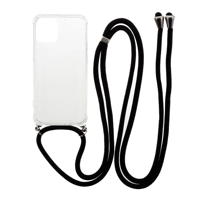 Anti-fall Case for iPhone 12 mini Glossy TPU+Acrylic Cover with Textile Strap - Black - 1