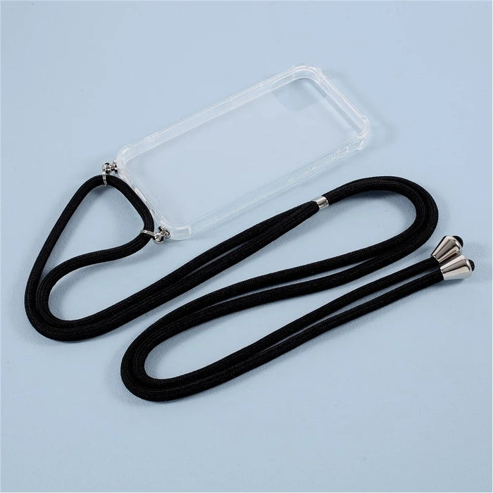 Anti-fall Case for iPhone 12 mini Glossy TPU+Acrylic Cover with Textile Strap - Black - 2