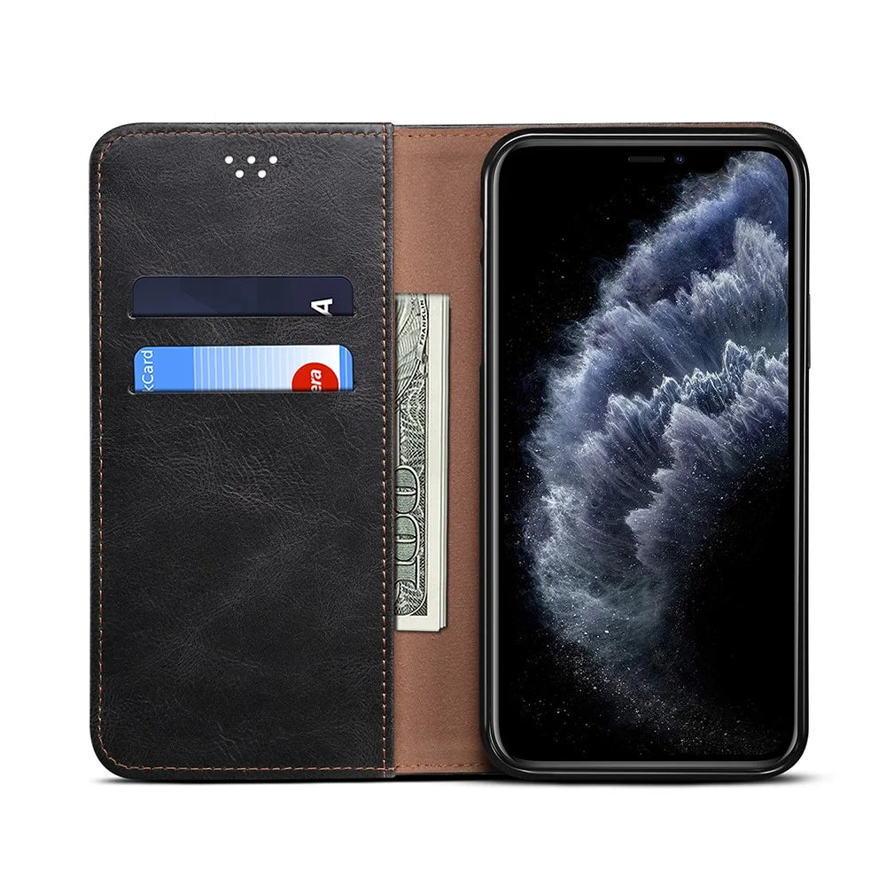 Magnetic Waxy Crazy Horse Texture  Wallet LeatherPhone Stand Cover Case for iPhone X/XS - Black - 5