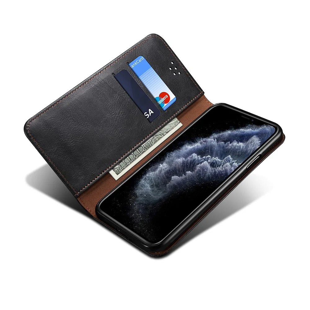Magnetic Waxy Crazy Horse Texture  Wallet LeatherPhone Stand Cover Case for iPhone X/XS - Black - 6