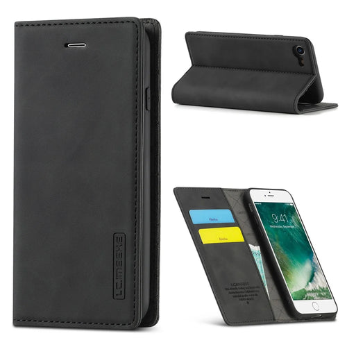 LC.IMEEKE Strong Auto-Absorbed Business Style Leather Phone Cover Shell for iPhone 7/8/SE (2020)/SE (2022) - Black - 1