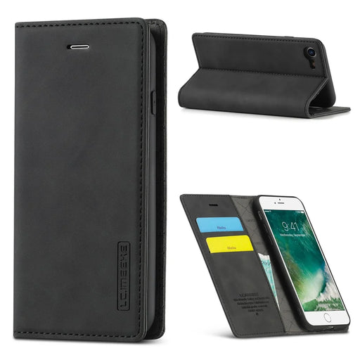 LC.IMEEKE Strong Auto-Absorbed Business Style Leather Phone Cover Shell for iPhone 7/8/SE (2020)/SE (2022) - Black - 1