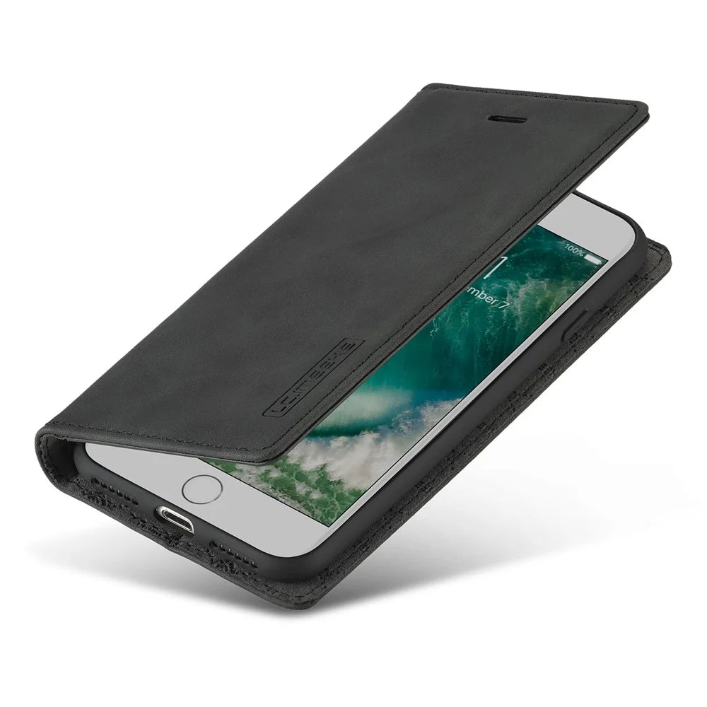 LC.IMEEKE Strong Auto-Absorbed Business Style Leather Phone Cover Shell for iPhone 7/8/SE (2020)/SE (2022) - Black - 5