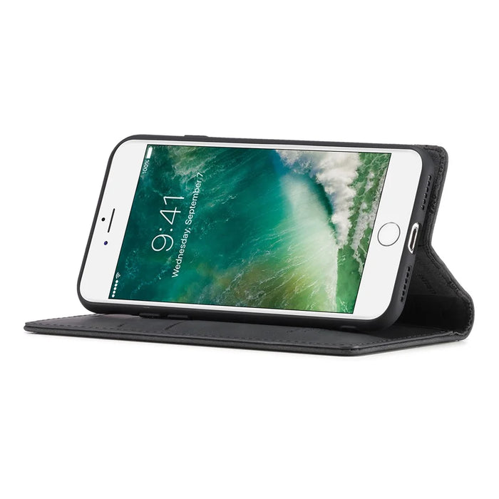LC.IMEEKE Strong Auto-Absorbed Business Style Leather Phone Cover Shell for iPhone 7/8/SE (2020)/SE (2022) - Black - 6