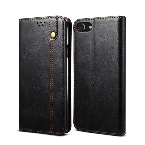 Auto-Absorbed Waxy Crazy Horse Texture  Wallet Leather Phone Stand Cover Case for iPhone 7/8/SE (2020)/SE (2022) - Black - 1