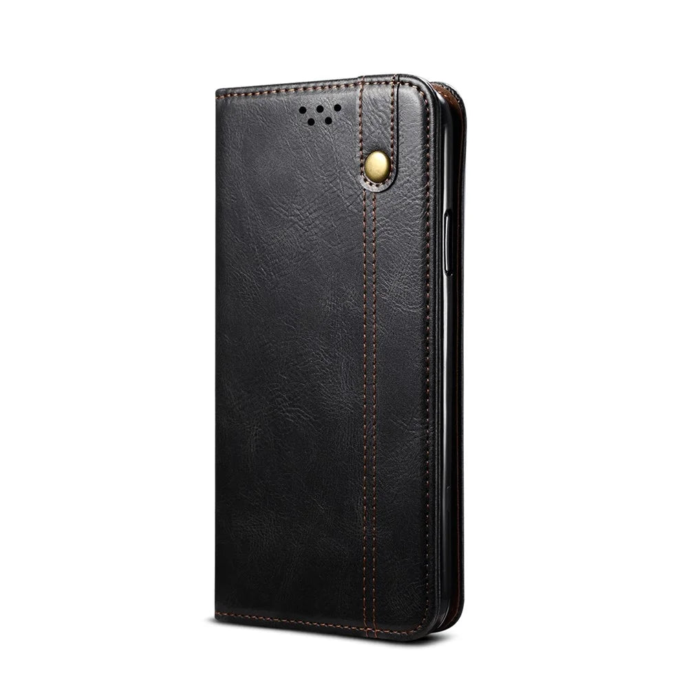 Auto-Absorbed Waxy Crazy Horse Texture  Wallet Leather Phone Stand Cover Case for iPhone 7/8/SE (2020)/SE (2022) - Black - 2