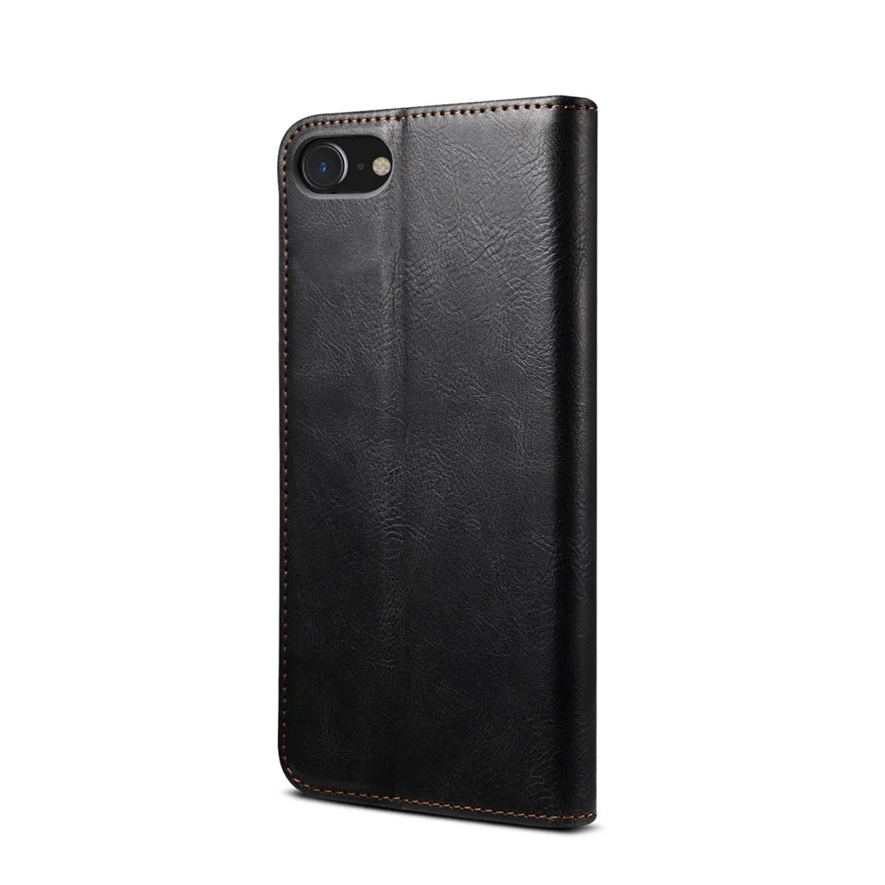 Auto-Absorbed Waxy Crazy Horse Texture  Wallet Leather Phone Stand Cover Case for iPhone 7/8/SE (2020)/SE (2022) - Black - 3