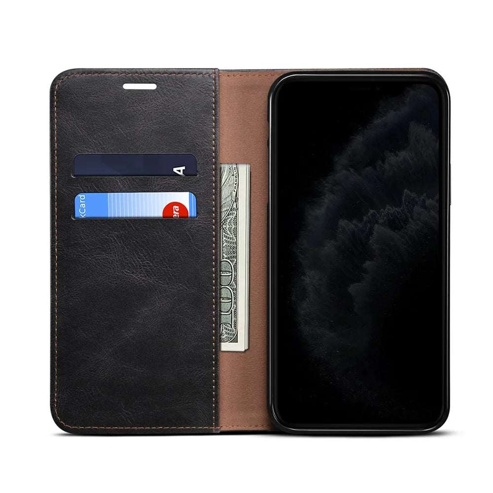 Auto-Absorbed Waxy Crazy Horse Texture  Wallet Leather Phone Stand Cover Case for iPhone 7/8/SE (2020)/SE (2022) - Black - 5