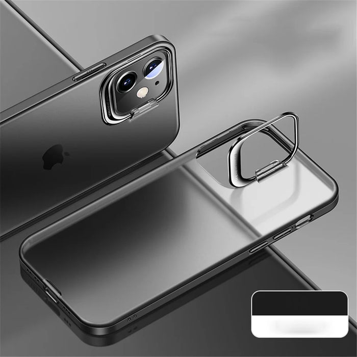 New Style Matte Plastic+TPU Edge Phone Case with Concealed Kickstand for iPhone 12 / 12 Pro - Black - 1