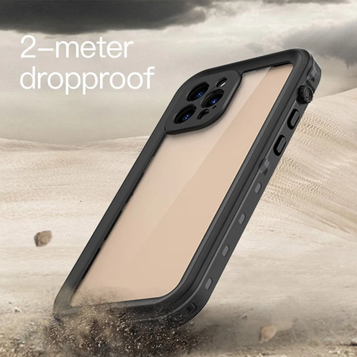 REDPEPPER Dot+ Series Transparent Back IP68 Waterproof PC+TPU Phone Case for iPhone 12 Pro - Black - 5