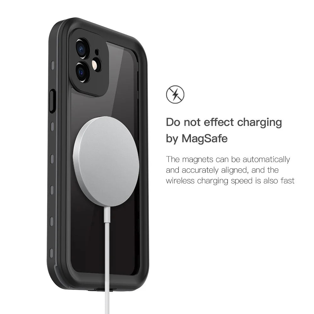 REDPEPPER Dot+ Series Transparent IP68 Waterproof PC+TPU Case Phone Covering for iPhone 12 - Black - 5