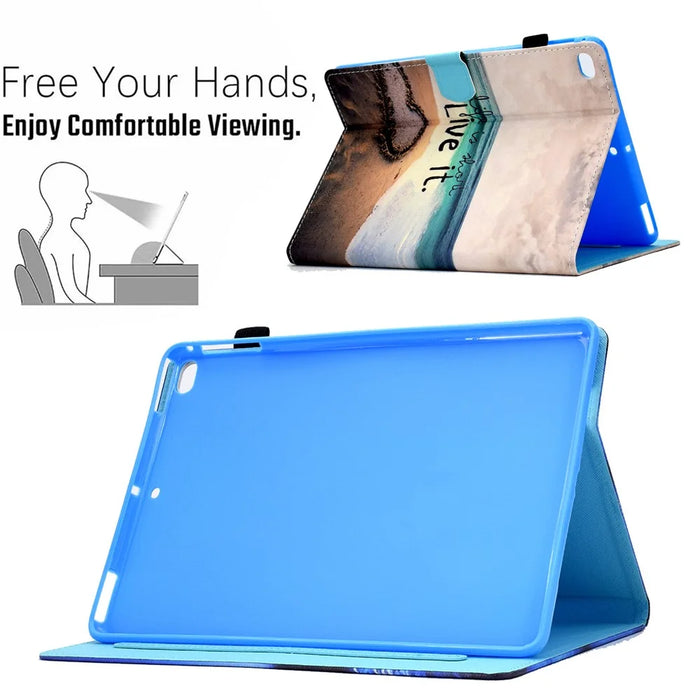 Pattern Printing Leather Shell for iPad Air (2013)/Air 2/iPad 9.7-inch (2017)/(2018) Card Holder Stand Case - Beach - 3