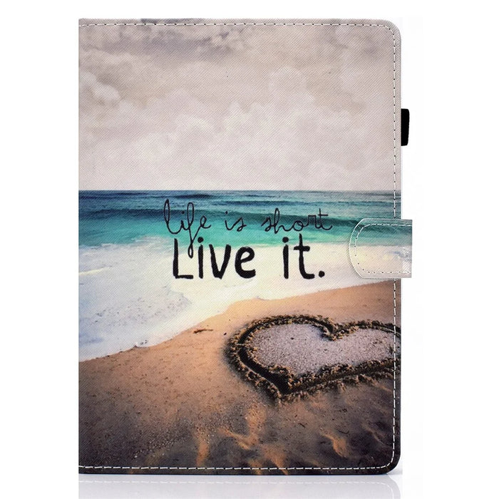 Pattern Printing Leather Shell for iPad Air (2013)/Air 2/iPad 9.7-inch (2017)/(2018) Card Holder Stand Case - Beach - 4