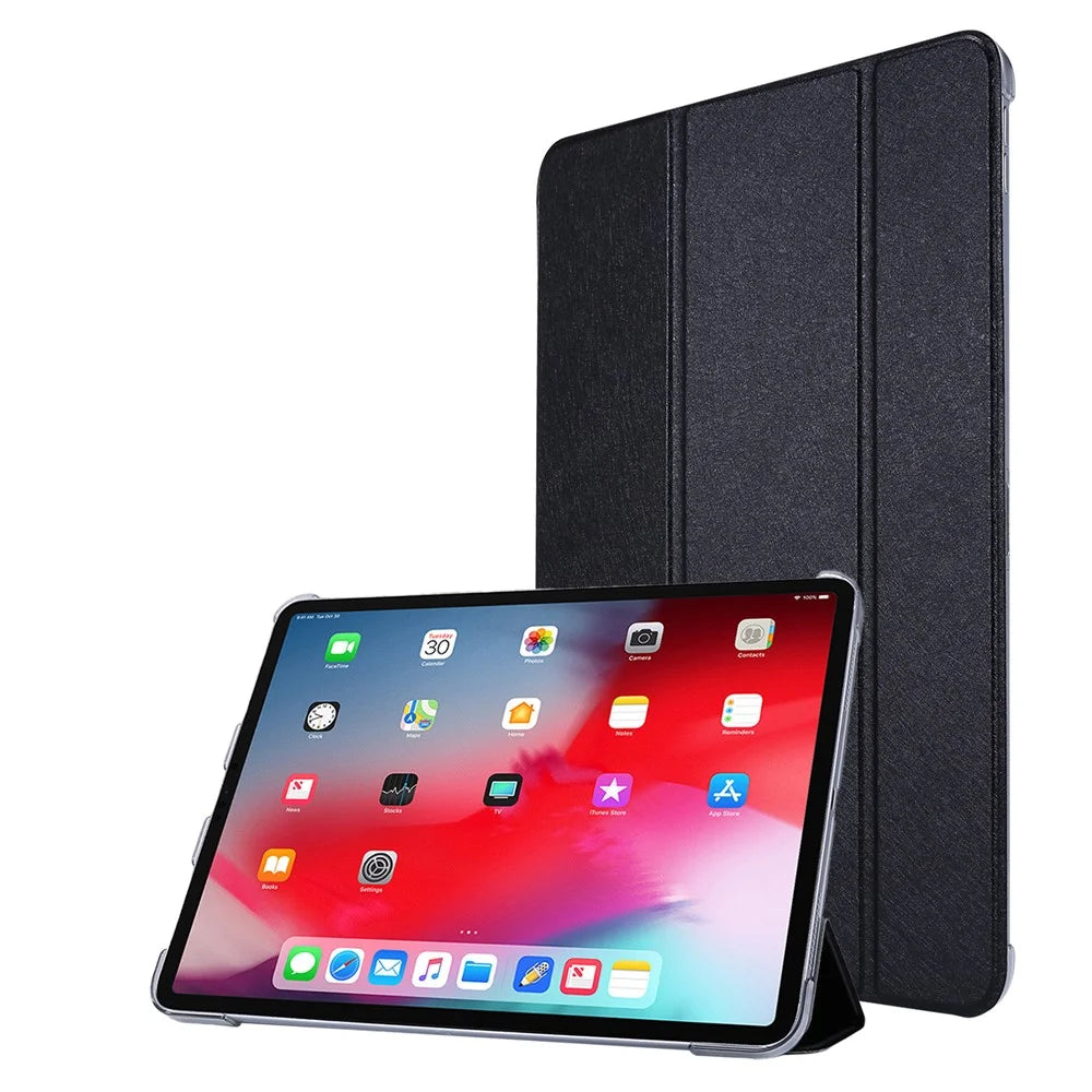 Silk Texture Tri-Fold Stand PU Leather Flip Tablet Case for iPad Air 11 (2026) / (2025) / (2024) / Air (2022) / (2020) - Black - 1
