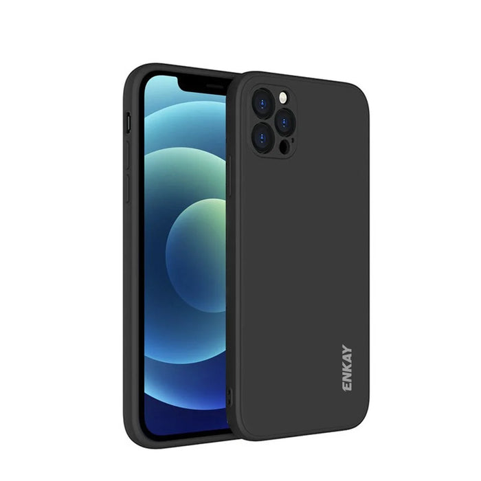 ENKAY HAT PRINCE ENK-PC070 Straight Edge Precise Hole Soft Plain Liquid Silicone Phone Protective Case for iPhone 12 Pro Max - Black - 1