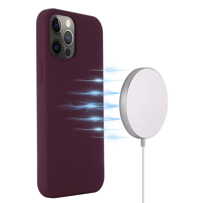Magnetic Absorption Liquid Silicone Cell Phone Cover [Support Magnetic Wireless Charge]  iPhone 12 Pro Max Magnetic - Wine Red - 3