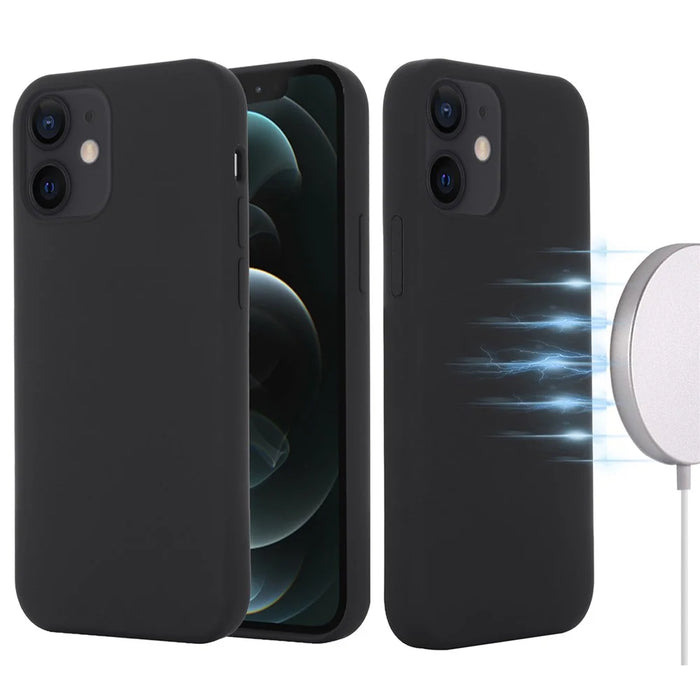 Magnetic Absorption Liquid Silicone Cell Phone Cover [Support Wireless Charge] for iPhone 12 mini Compatible with MagSafe - Black - 1