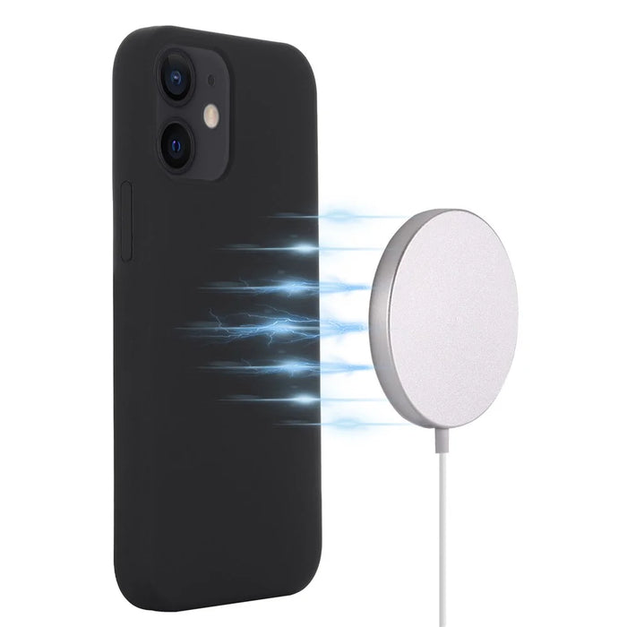 Magnetic Absorption Liquid Silicone Cell Phone Cover [Support Wireless Charge] for iPhone 12 mini Compatible with MagSafe - Black - 3