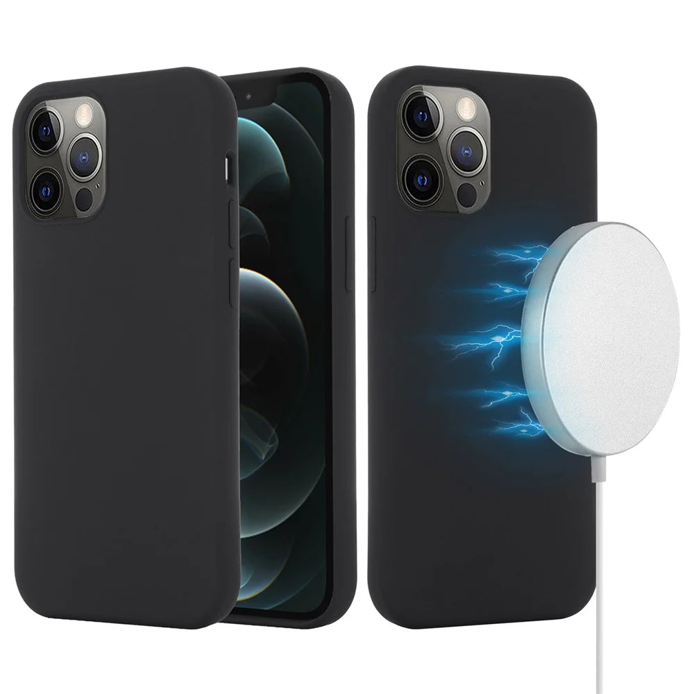 For iPhone 12 Pro / 12 Case Compatible with MagSafe Anti-Drop Liquid Silicone Phone Cover - Black - 1