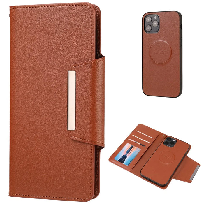 PU Leather Wallet Cell Phone Shelf Cover with Detachable Inner TPU Case for iPhone 12 Pro / iPhone 12 - Brown - 1