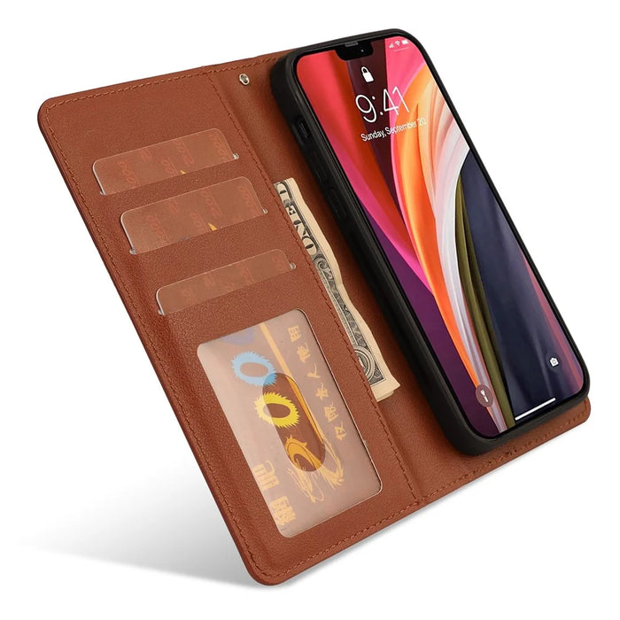 PU Leather Wallet Cell Phone Shelf Cover with Detachable Inner TPU Case for iPhone 12 Pro / iPhone 12 - Brown - 3
