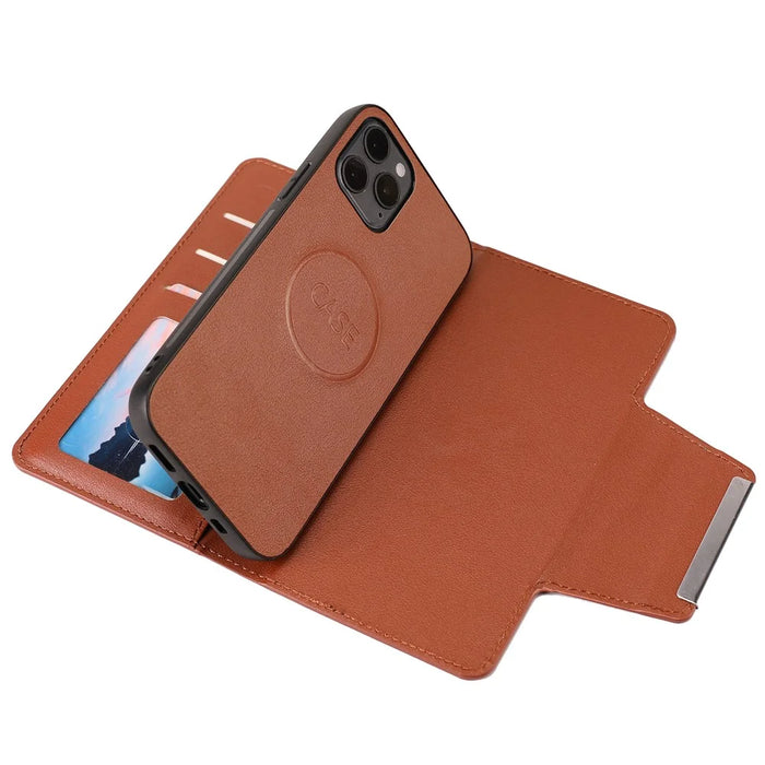 PU Leather Wallet Cell Phone Shelf Cover with Detachable Inner TPU Case for iPhone 12 Pro / iPhone 12 - Brown - 4