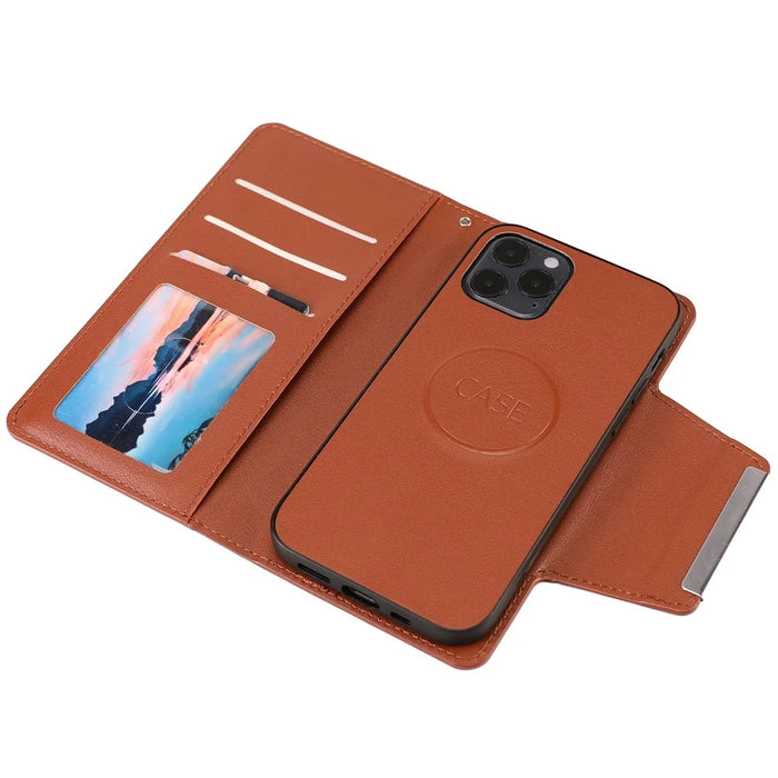PU Leather Wallet Cell Phone Shelf Cover with Detachable Inner TPU Case for iPhone 12 Pro / iPhone 12 - Brown - 5