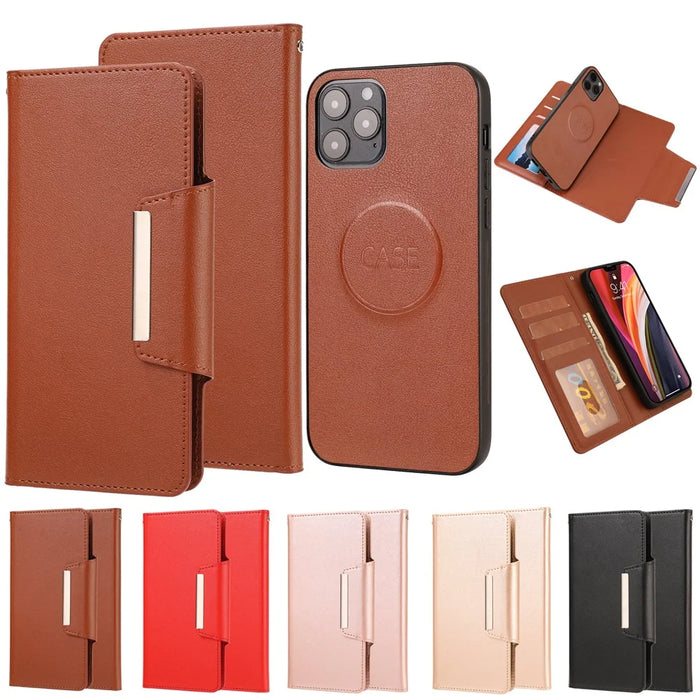 PU Leather Wallet Cell Phone Shelf Cover with Detachable Inner TPU Case for iPhone 12 Pro / iPhone 12 - Brown - 7