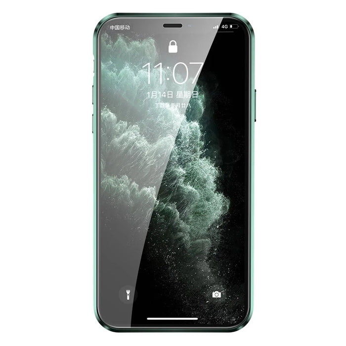 Magnetic Installation Metal Frame + Dual-sided Tempered Glass Full Covering Case + Camera Lens Protector for iPhone 12 mini 5.4 inch - Green - 5