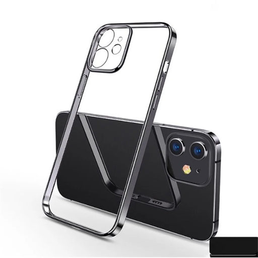 SULADA Ultra Thin Electroplating Frame + Clear TPU Protective Cover for iPhone 12 Pro Max - Black - 1