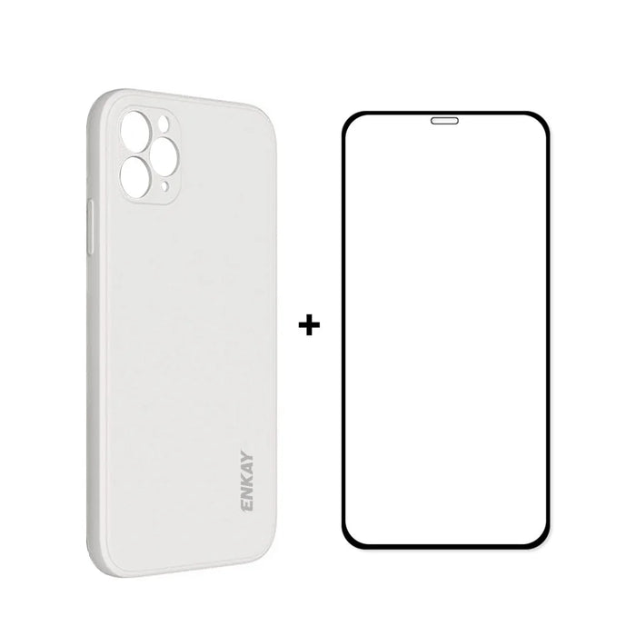 ENKAY HAT PRINCE ENK-PC0662 Drop-Resistant Soft Liquid Silicone Phone Case Precise Hole Opening + Full Screen 0.26mm 9H 2.5D Full Glue Tempered Glass Screen Protector for iPhone 11 Pro Max - White - 1