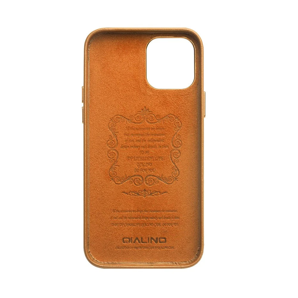 QIALINO Cowhide Leather Coated TPU Phone Cover for iPhone 12 / 12 Pro - Yellow - 3