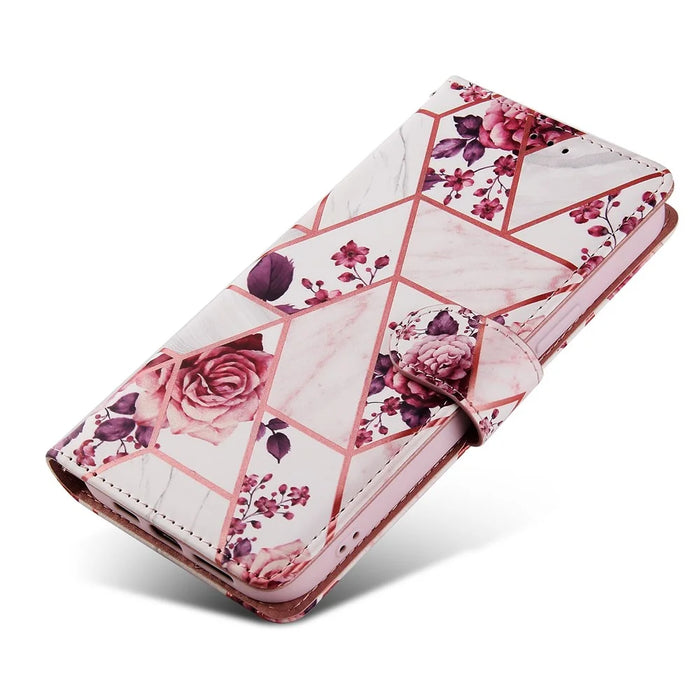 For iPhone 12 mini Marbel Pattern Lacquered Leather Protection Case - Light Pink - 2