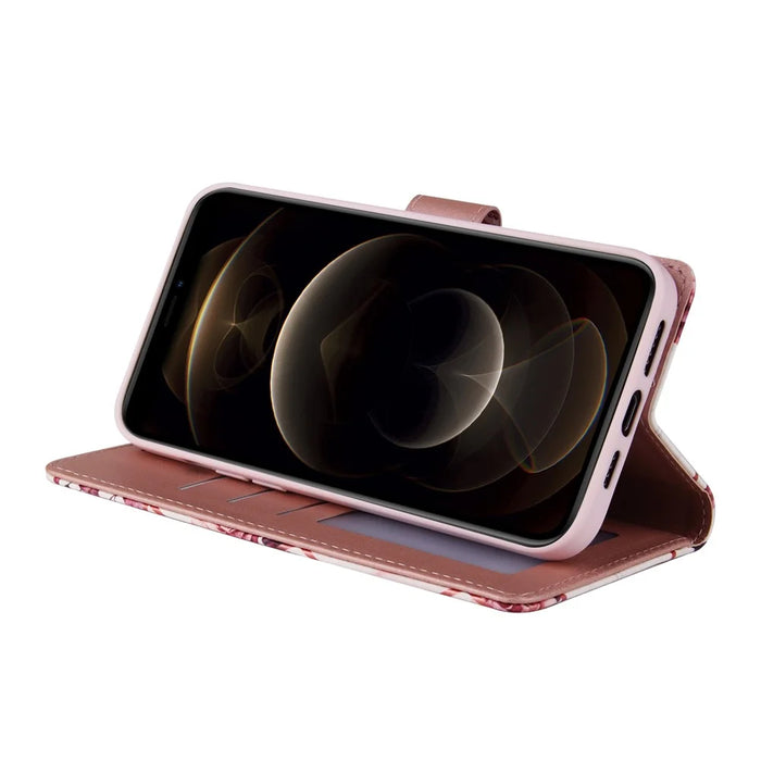 For iPhone 12 mini Marbel Pattern Lacquered Leather Protection Case - Light Pink - 3