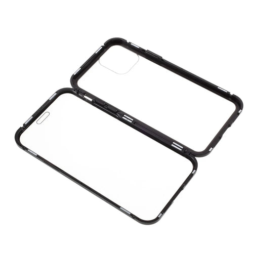 Double-sided Tempered Glass Metal Frame Magnetic Full Coverage Phone Case for iPhone 12 / 12 Pro - Black - 1