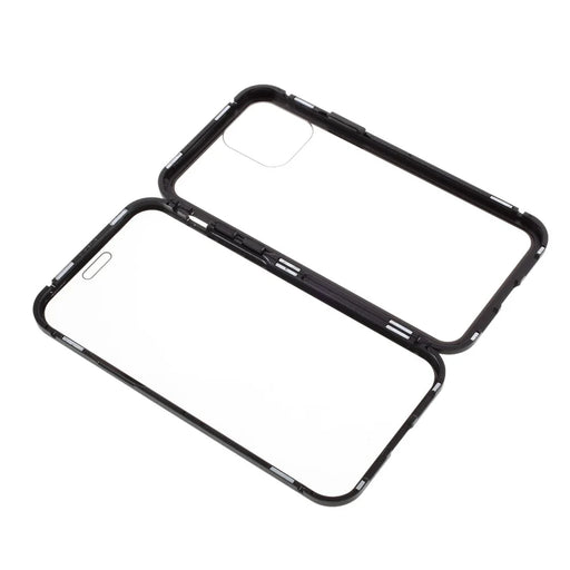 Double-sided Tempered Glass Metal Frame Magnetic Full Coverage Phone Case for iPhone 12 / 12 Pro - Black - 1