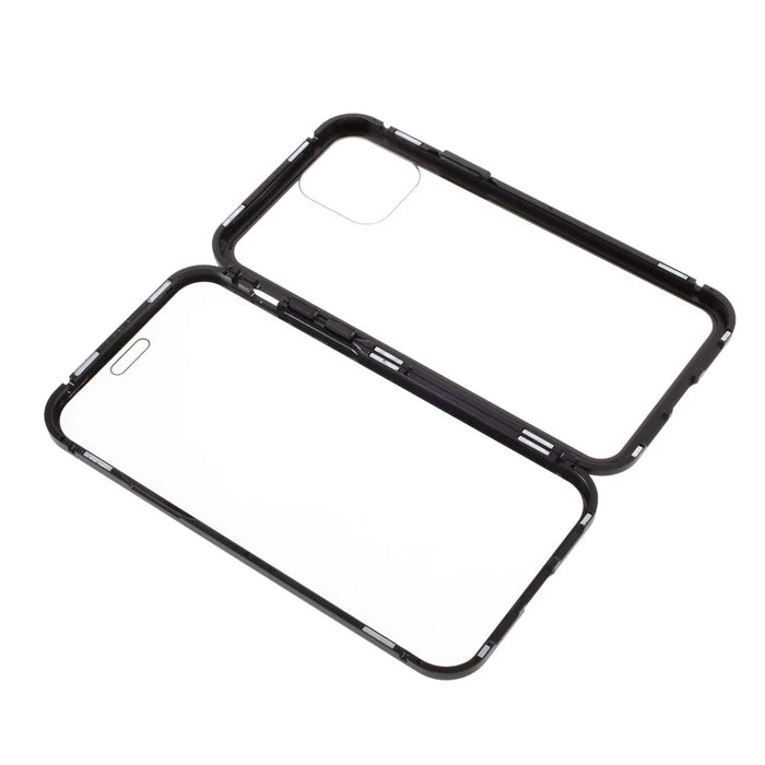 Double-sided Tempered Glass Metal Frame Magnetic Full Coverage Phone Case for iPhone 12 / 12 Pro - Black - 1
