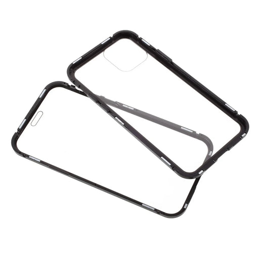 Double-sided Tempered Glass Metal Frame Magnetic Full Coverage Phone Case for iPhone 12 / 12 Pro - Black - 2