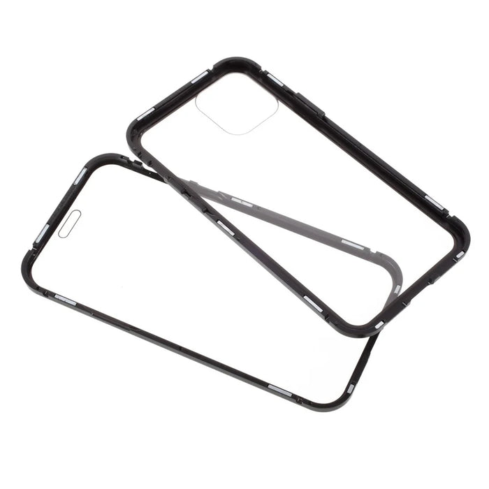 Double-sided Tempered Glass Metal Frame Magnetic Full Coverage Phone Case for iPhone 12 / 12 Pro - Black - 2