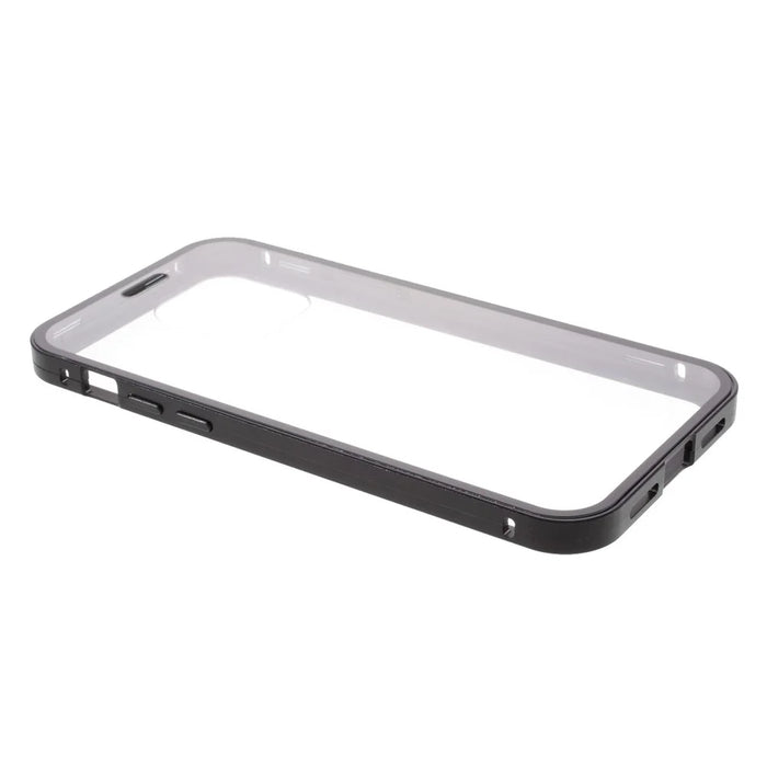Double-sided Tempered Glass Metal Frame Magnetic Full Coverage Phone Case for iPhone 12 / 12 Pro - Black - 6