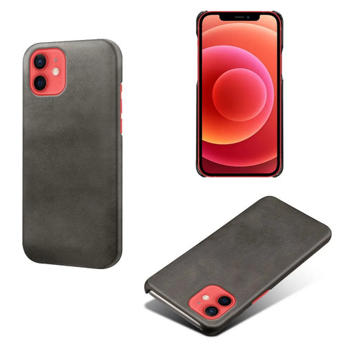 Precise Hole Opening PU Leather Coated PC Phone Back Case for iPhone 12 mini - Black - 1