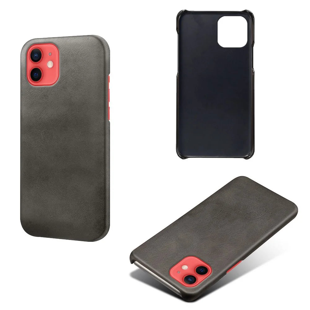 Precise Hole Opening PU Leather Coated PC Phone Back Case for iPhone 12 mini - Black - 2