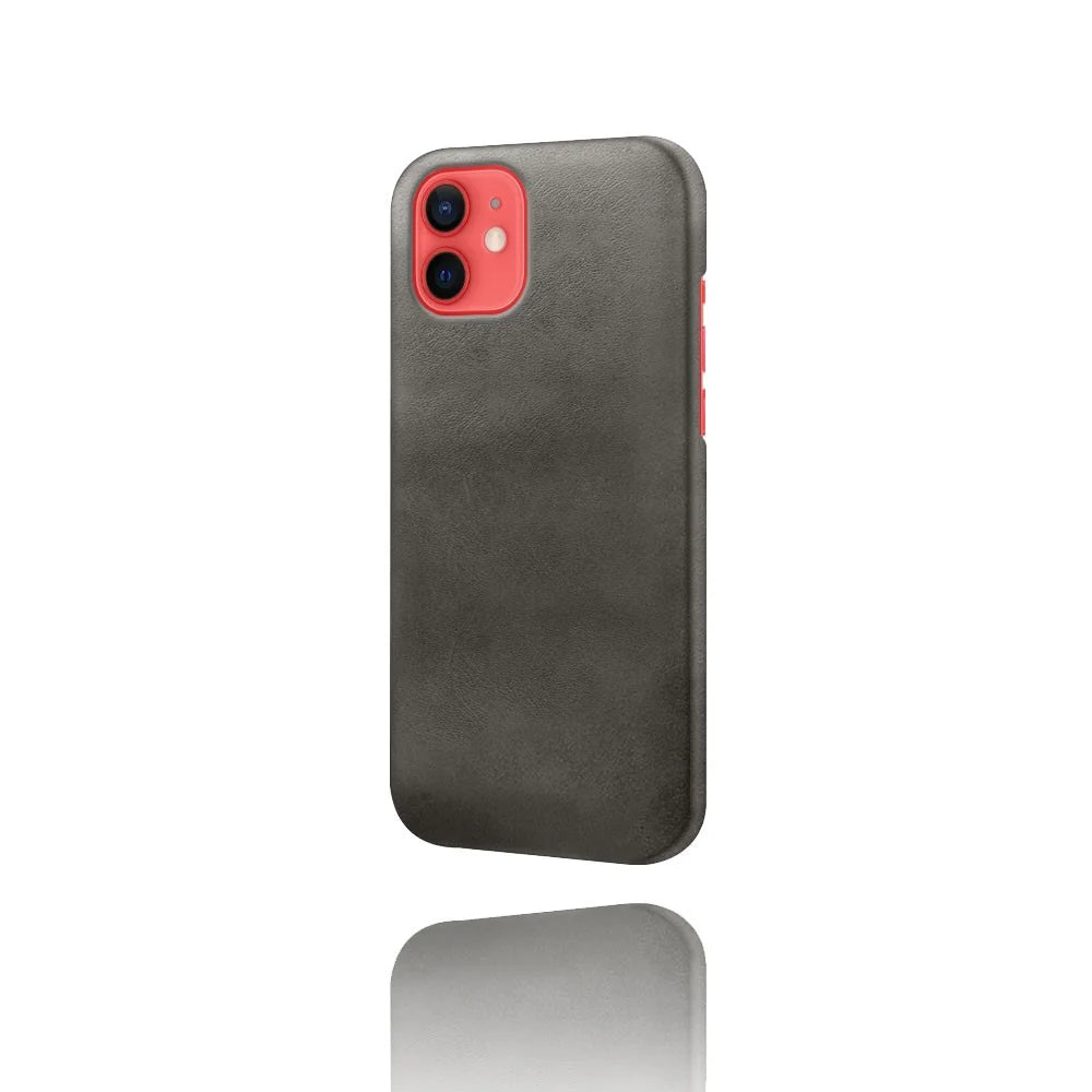 Precise Hole Opening PU Leather Coated PC Phone Back Case for iPhone 12 mini - Black - 3