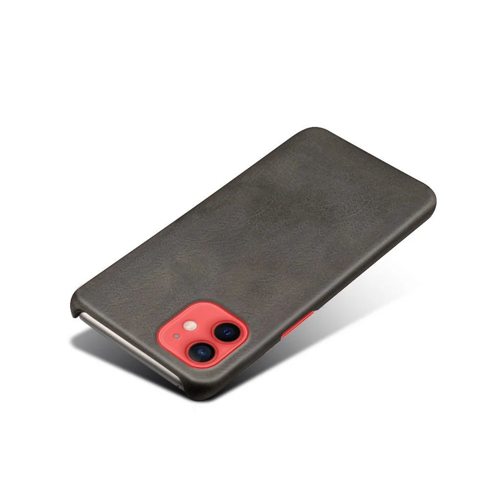 Precise Hole Opening PU Leather Coated PC Phone Back Case for iPhone 12 mini - Black - 4