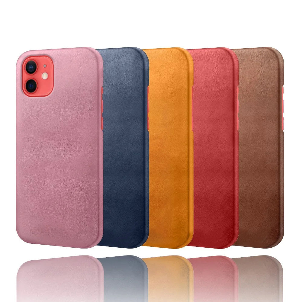 Precise Hole Opening PU Leather Coated PC Phone Back Case for iPhone 12 mini - Black - 7