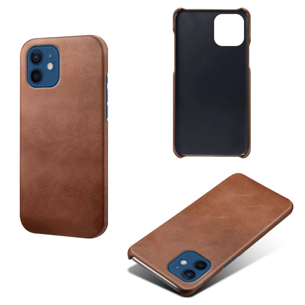 PU Leather Coated Hard PC Shell Phone Case Protector Cover for iPhone 12/12 Pro - Brown - 2