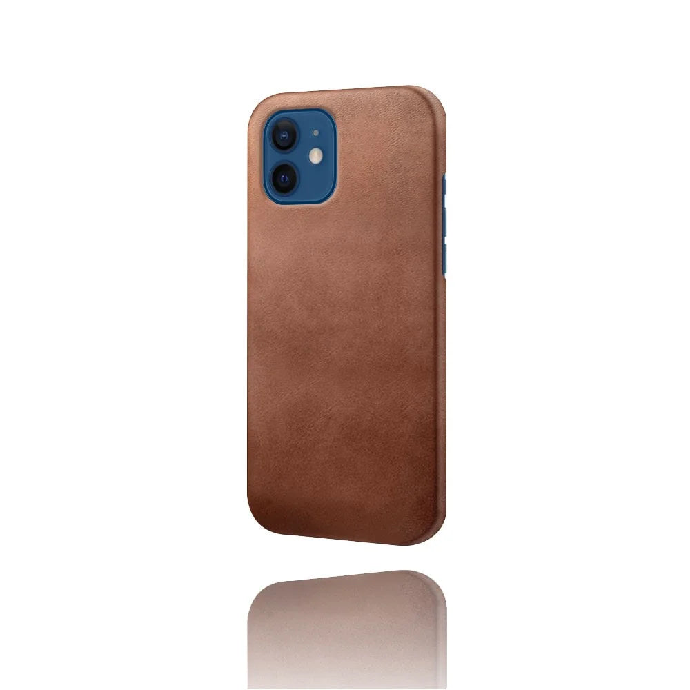 PU Leather Coated Hard PC Shell Phone Case Protector Cover for iPhone 12/12 Pro - Brown - 3